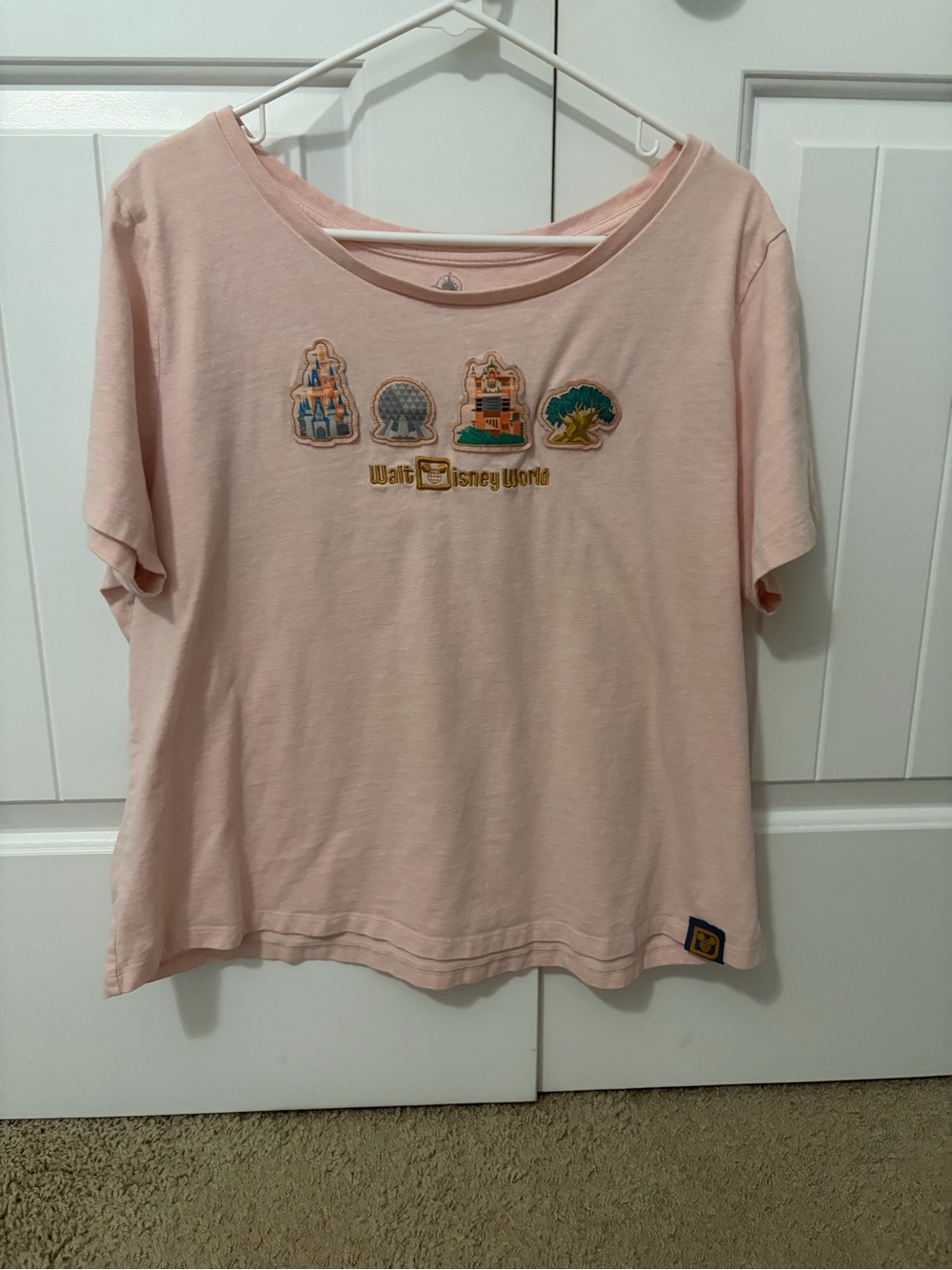 Disney Pink Short Sleeve Tee with Embroidered Park Patches